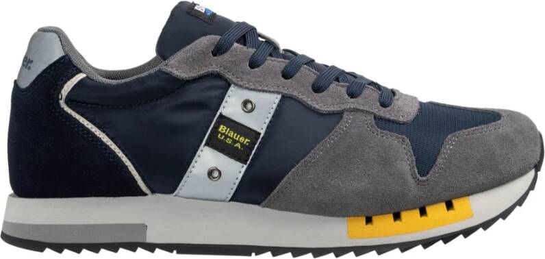 Blauer Marineblauw Grijs Leren Sneakers Gray Heren