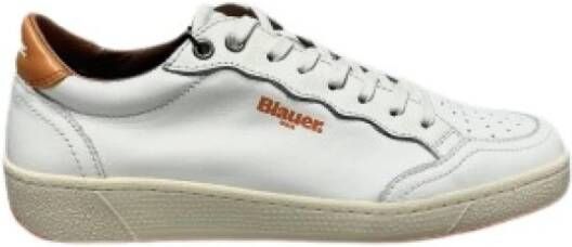 Blauer Retro Leren Sneakers Wit Heren