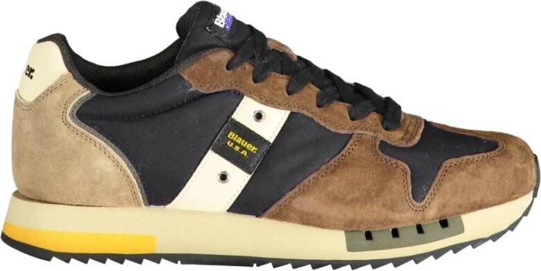Blauer Bruine Polyester Sneaker met Contrastdetails