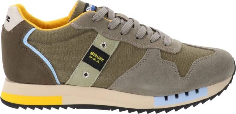 Blauer Heren Sneakers van Leer en Stof met Vetersluiting Grijs Heren