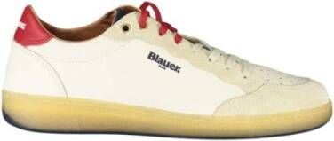 Blauer Sportieve Leren Sneakers met Dubbele Vetersluiting