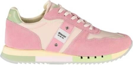 Blauer Stijlvolle Leren Sportsneakers met Contrasterende Details