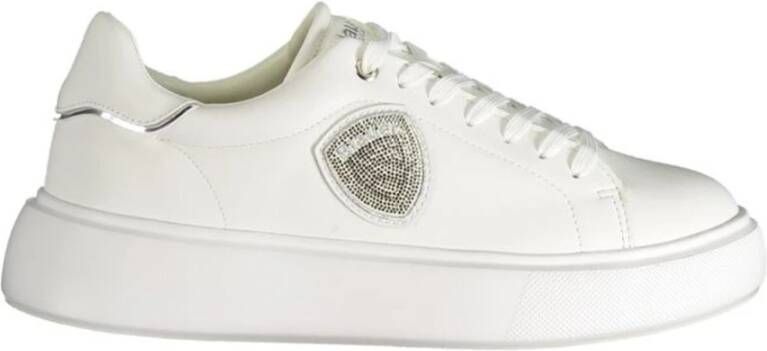 Blauer Stijlvolle Polyester Sneaker Witte Kleur White Dames