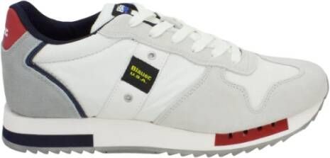 Blauer Stijlvolle Su?de en Stoffen Sneakers Wit Heren