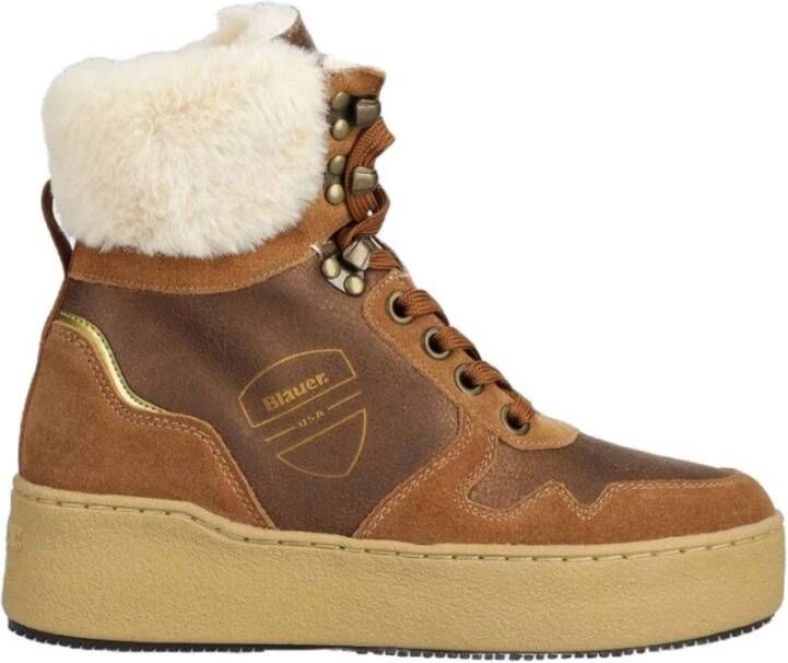 Blauer Trendy Winterlaarzen voor Dames met Schapenvacht Detail Brown Dames