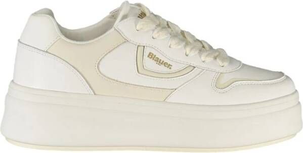 Blauer Witte Leren Dames Sneaker