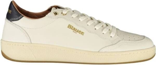 Blauer Witte Leren Dames Sneaker