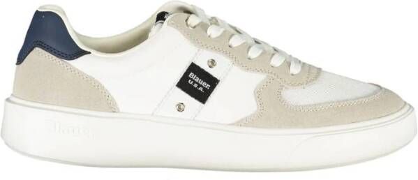 Blauer Witte Leren Heren Sneaker