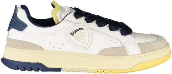 Blauer Witte Leren Heren Sneaker