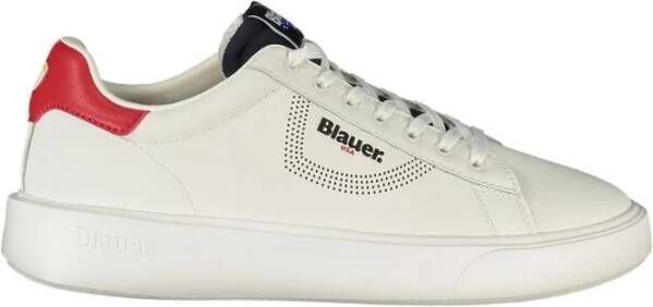 Blauer Witte Leren Heren Sneaker Urban Chic