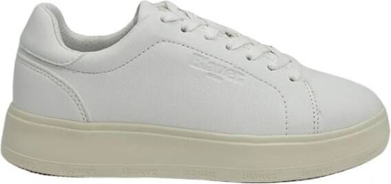 Blauer Witte Leren Platform Sneakers White Dames