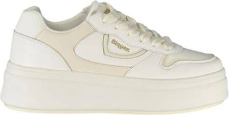 Blauer Witte Leren Sneakers met Contrasterende Details