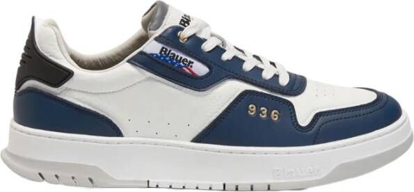 Blauer Witte Marineblauwe Leren Sneakers voor Mannen Multicolor Heren