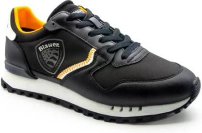 Blauer Zwarte en Oranje Leren Sneakers S4Dixon02 Black Heren