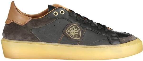 Blauer Zwarte Leren Heren Sneaker