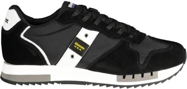 Blauer Zwarte Polyester Sneaker met Contrastdetails Black Heren