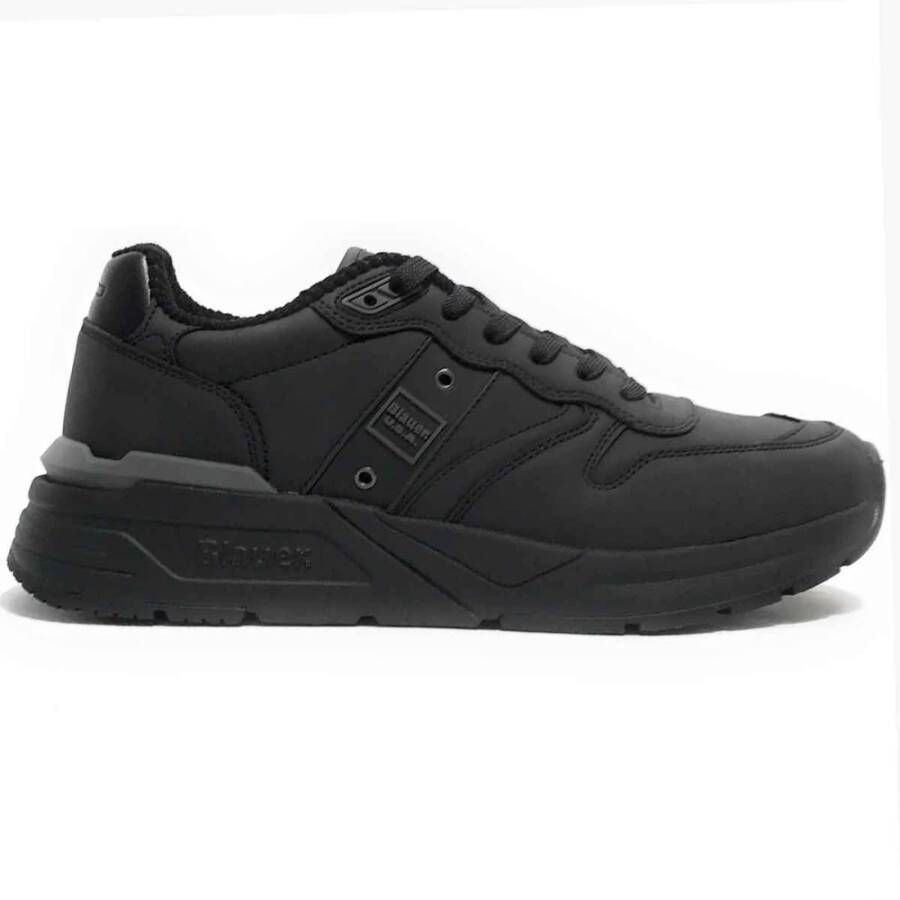 Blauer Zwarte Sneakers met Ade de Stof en Suède Inzetstukken