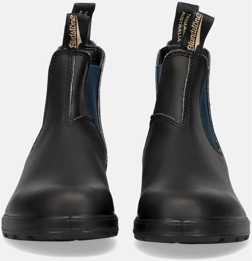 Blundstone Zwarte leren enkellaarsjes met marineblauwe elastieken aan de zijkant - Foto 3