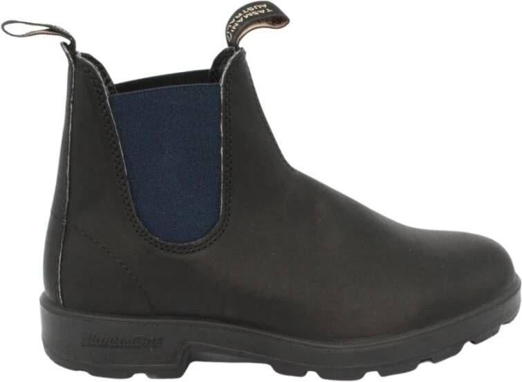 Blundstone Zwarte leren enkellaarsjes met marineblauwe elastieken aan de zijkant - Foto 5