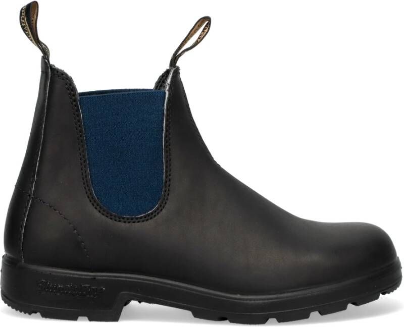 Blundstone Zwarte leren enkellaarsjes met marineblauwe elastieken aan de zijkant
