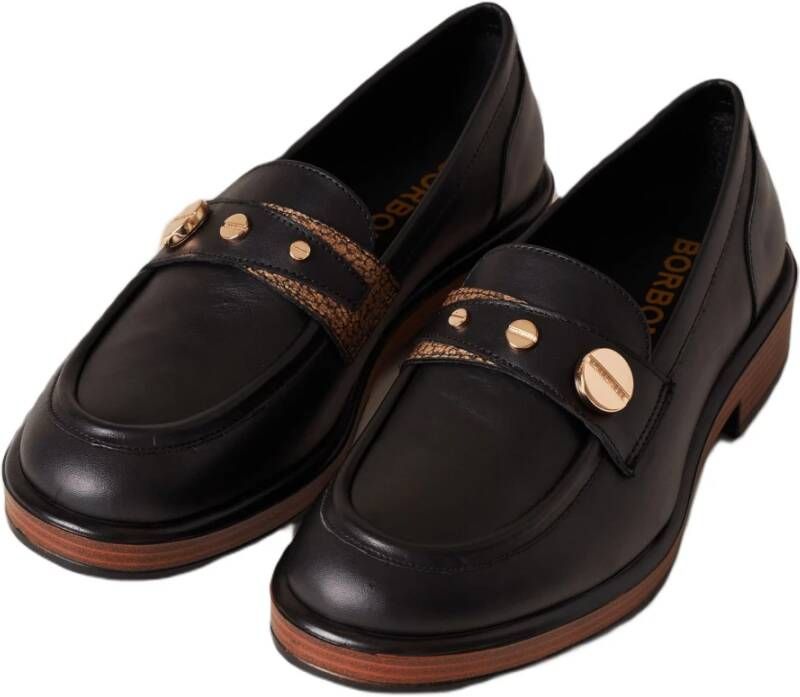 Borbonese Dames leren mocassin schoenen in zwart Black Dames