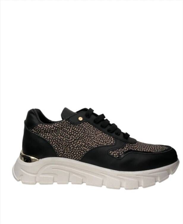Borbonese Nylon New Jet Op Naturale Sneakers met Leren Details Black Dames