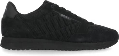 Boss Black Zwarte Leren Sneakers Ronde Neus Logo Black Heren