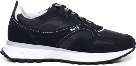 Boss Blauwe Leren Sneakers Blue Heren