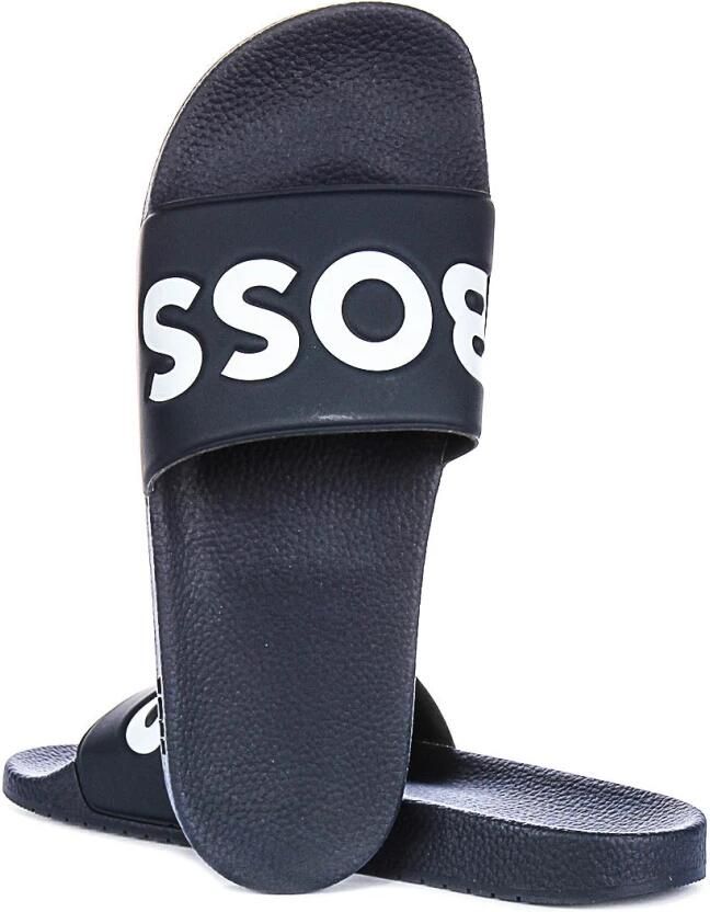 Hugo Boss heren BOSS slippers contrast logo blauw - Foto 4