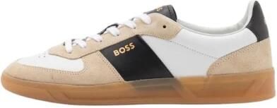 Hugo Klassieke Leren Sneakers Beige Ronde Neus