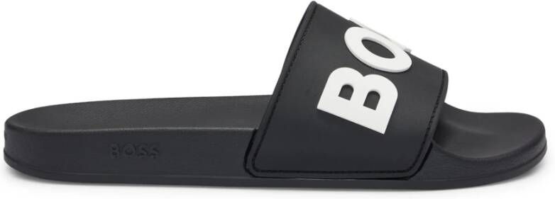 Hugo Boss Zwarte Printed Slip-On Slippers Black Heren