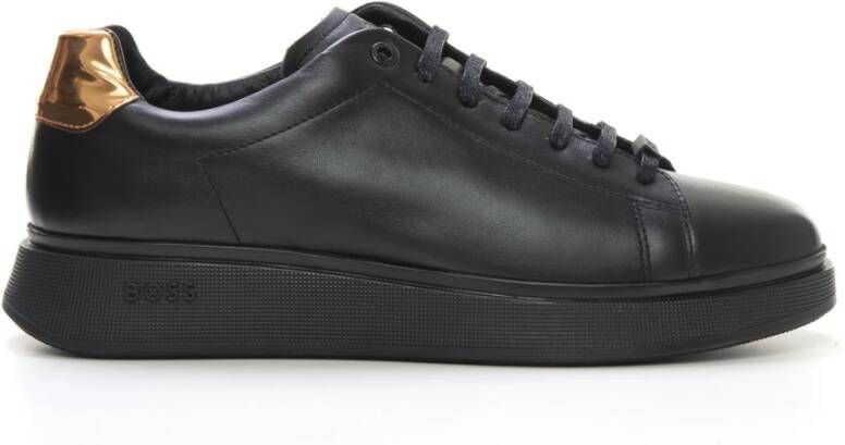 Boss Leather sneakers with laces Zwart Heren