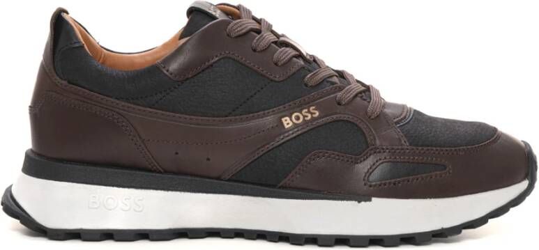Boss Vintage leren sneaker met zijlogo Brown Heren