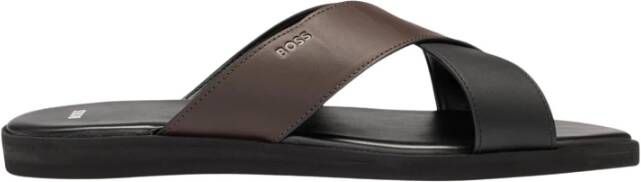 Hugo Zwarte Gekruiste Imitatie Leren Slider Sandalen