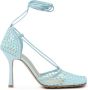 Bottega Veneta Blauwe Stretch Mesh Sandalen Vierkante Neus - Thumbnail 1