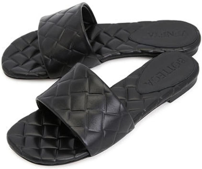Bottega Veneta Zwarte Gewatteerde Leren Platte Sandalen - Foto 2
