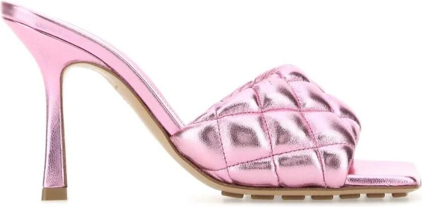 Bottega Veneta Quilted Metallic Leather High Heel Slide Sandals