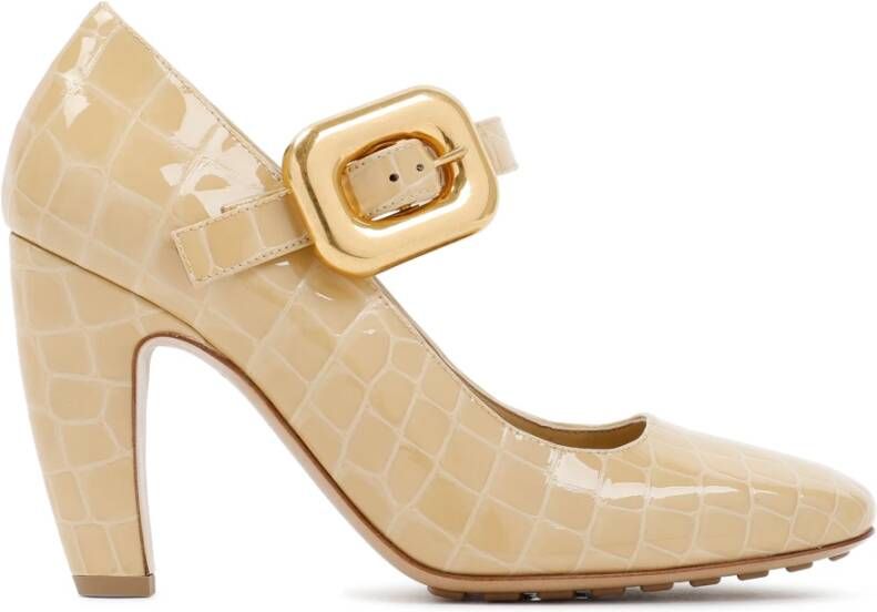 Bottega Veneta Geëmbosseerde Croco Mary Jane Pumps Beige Dames