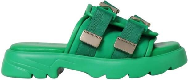 Bottega Veneta Groene Tech Slide Sandalen Chunky Zool