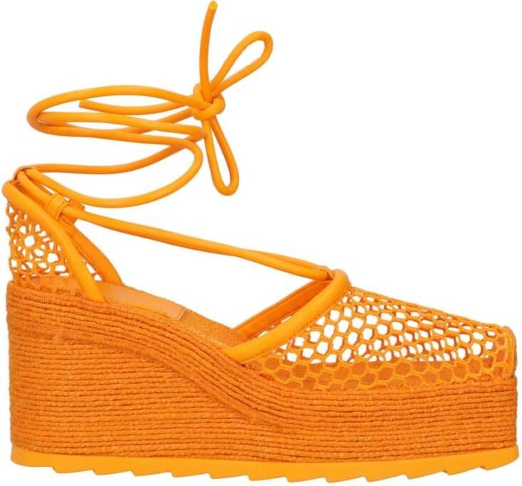 Bottega Veneta Oranje Mesh Sleehak Espadrilles