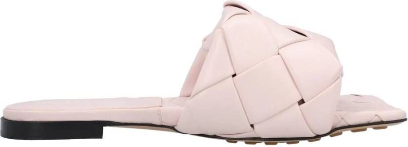 Bottega Veneta Roze Geweven Leren Platte Sandalen