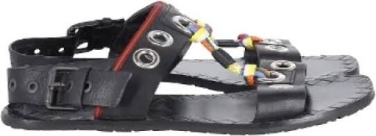 Bottega Veneta Vintage Tweedehands leren sandalen met multicolor koorddetail Black Dames