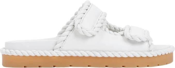 Bottega Veneta Platte Muilezel Sandalen met Klittenbandsluiting White Dames