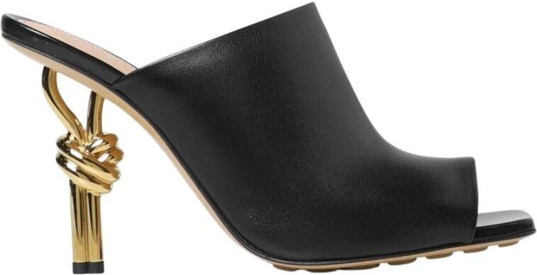 Bottega Veneta Zwarte Leren Knoop Hakken Muiltjes