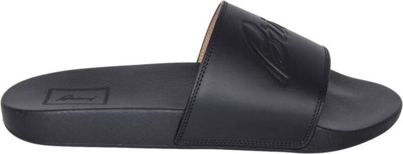 Brioni Zwarte Leren Sandalen Ss24 Black Heren