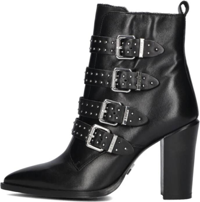 Bronx Zwarte Leren Enkellaarzen met Studs Black Dames