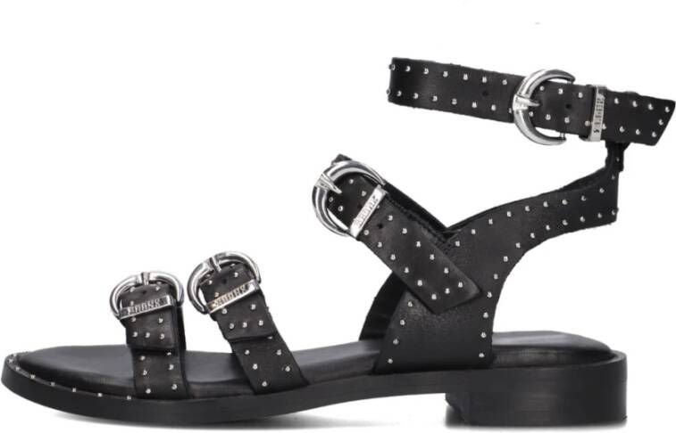 Bronx Zwarte Leren Sandalen met Gouden Studs Black Dames