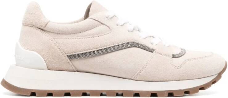 BRUNELLO CUCINELLI Beige Suede Lace-Up Sneakers Beige Dames