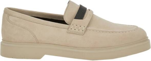 Brunello Cucinelli Beige Suède Loafers met Monile Detail