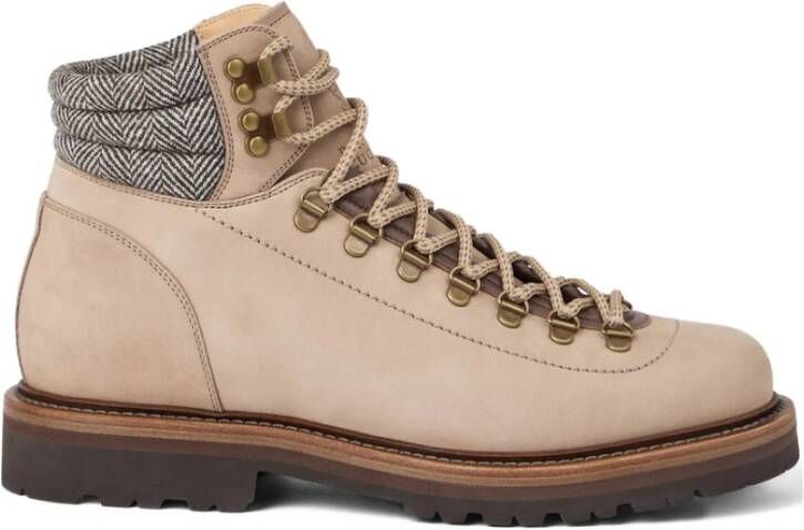Brunello Cucinelli Beige Veterschoen met Herringbone Patroon